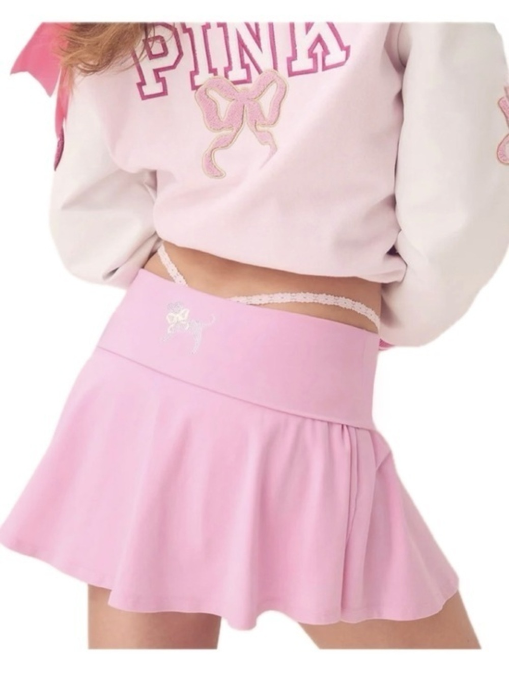 🎀 NWT LoveShackFancy X PINK Bling Dog Logo Mini Flirty Skirt New size medium